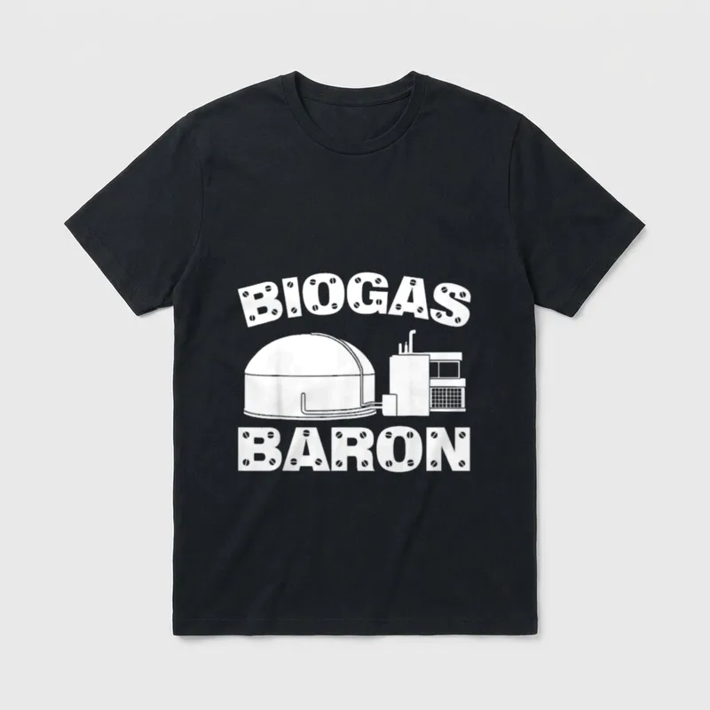 Landwirt Trecker Agrar Spruch T-Shirt – Biogasanlage mit Schriftzug „Biogas Baron“ – Klassisches T-Shirt in Schwarz
