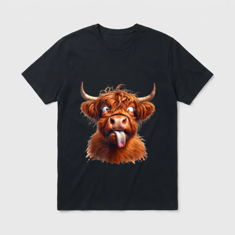 Highland Kuh Tiermotiv Lustiges T-Shirt – Klassisches T-Shirt in Schwarz