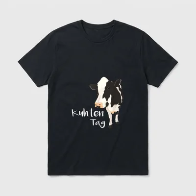 Landwirt Kühe Spruch Bäuerin T-Shirt – Kuh im Porträt mit Schriftzug „Kuhten Tag“ – Klassisches T-Shirt in Schwarz
