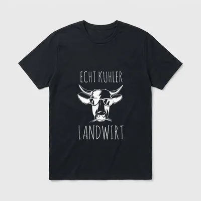 Lustiges Kuh Kuhl Kühe T-Shirt – Kuhkopf mit Sonnenbrille, Spruch „Echt kuhler Landwirt“ – Klassisches T-Shirt in Schwarz