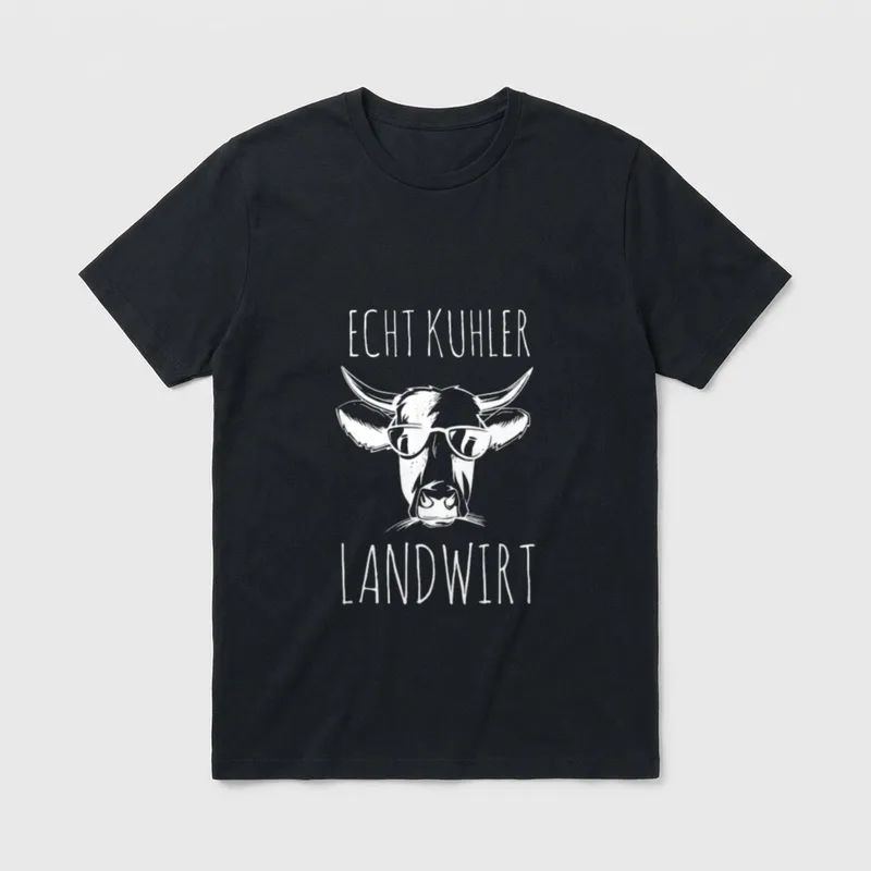 Lustiges Kuh Kuhl Kühe T-Shirt – Kuhkopf mit Sonnenbrille, Spruch „Echt kuhler Landwirt“ – Klassisches T-Shirt in Schwarz