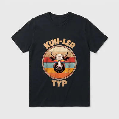 Kuhl Cooler Typ T-Shirt – Kuhkopf mit Sonnenbrille, Schriftzug „Kuh-Ler Typ“ im Retro-Kreis – Klassisches T-Shirt in Schwarz