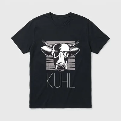 Lustiges Wortspiel Spruch Kuhl T-Shirt – Kuhkopf mit Sonnenbrille, Schriftzug „KUHL“ – Klassisches T-Shirt in Schwarz