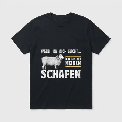 Schäfer Schafbauer Ich bin T-Shirt – Schaf-Zeichnung mit Spruch „Ich bin bei meinen Schafen“ – Klassisches T-Shirt in Schwarz