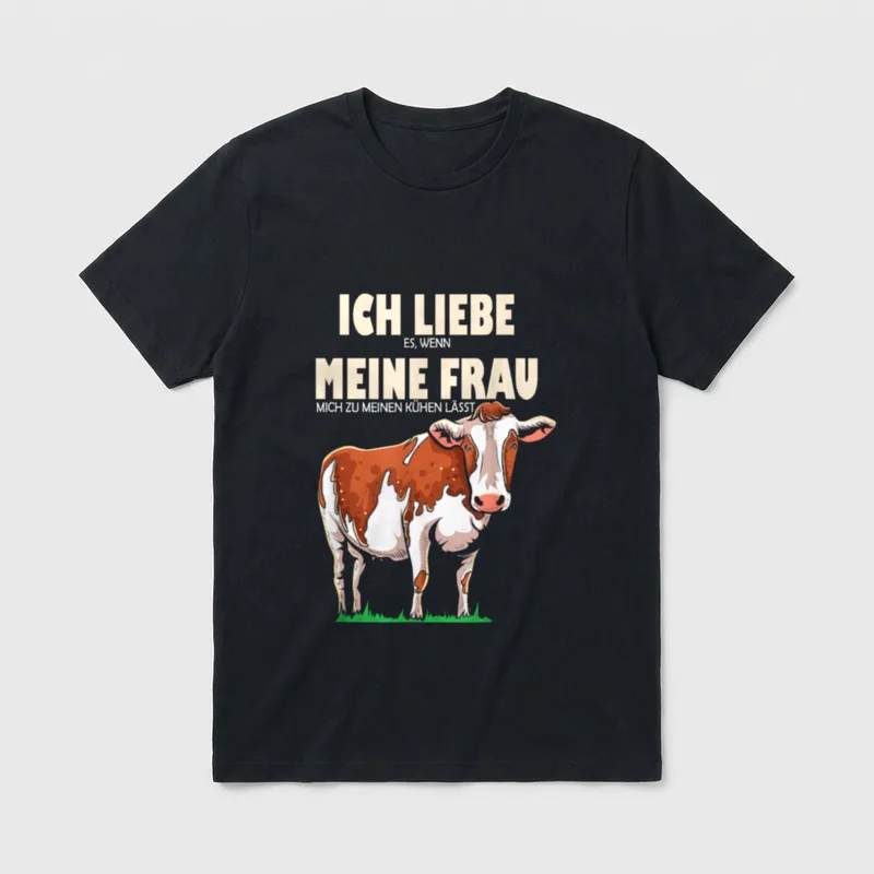 Lustiges Rinder Kühe Fleckvieh T-Shirt – Fleckviehkuh mit Spruch über Ehefrau und Kühe – Klassisches T-Shirt in Schwarz