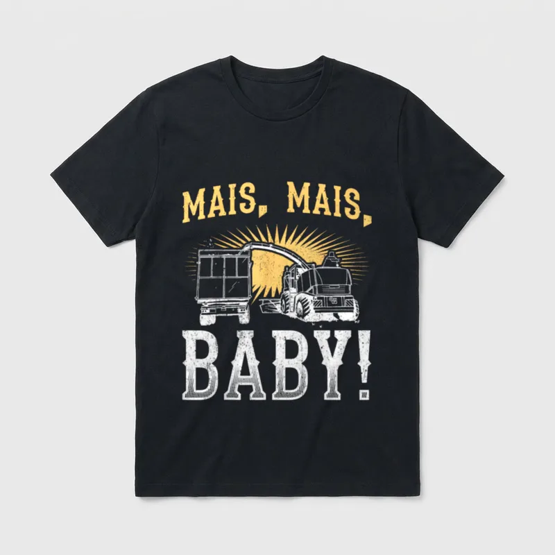 Mais Mais Baby Landwirt T-Shirt – Feldhäcksler verlädt Mais, Schriftzug „Mais, Mais, Baby!“ – Klassisches T-Shirt in Schwarz