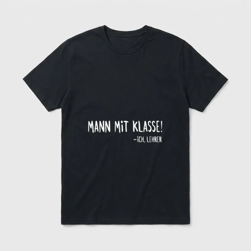 Mann mit Klasse Lehrer T-Shirt – Schriftzug „Mann mit Klasse! – Ich, Lehrer“ – Klassisches T-Shirt in Schwarz