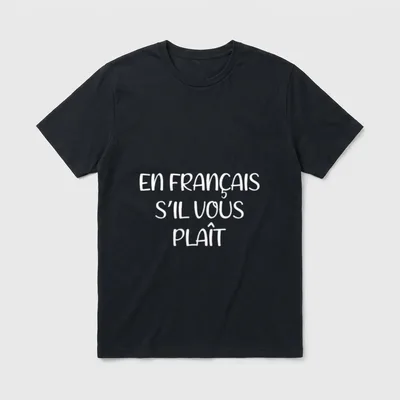 En Francais S'Il Vous T-Shirt – Schriftzug „En Français s'il vous plaît“ in Weiß auf Grau – Klassisches T-Shirt in Schwarz