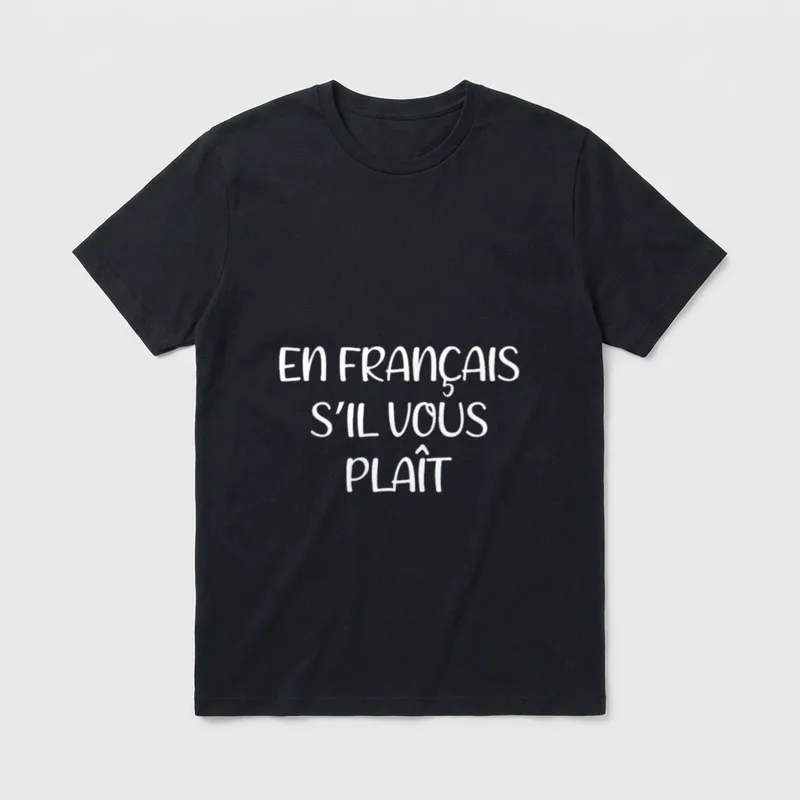En Francais S'Il Vous T-Shirt – Schriftzug „En Français s'il vous plaît“ in Weiß auf Grau – Klassisches T-Shirt in Schwarz