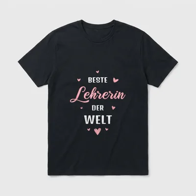 Beste Lehrerin der Welt T-Shirt – Beste Lehrerin der Welt, Schreibschrift mit rosa Herzen – Klassisches T-Shirt in Schwarz