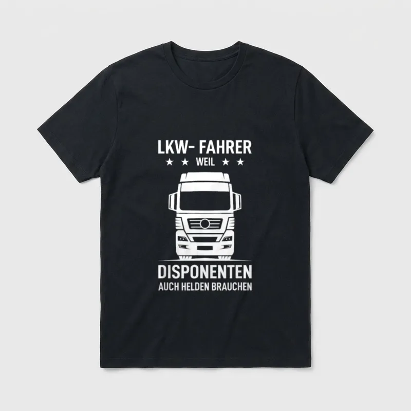 LKW Fahrer weil Disponenten T-Shirt – LKW-Front, Sterne, Spruch über Disponenten und Helden – Klassisches T-Shirt in Schwarz