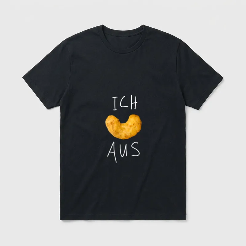 Ich Flip Aus Witziges T-Shirt – Cashew-Nuss als Lächeln zwischen den Buchstaben ICH und AUS – Klassisches T-Shirt in Schwarz