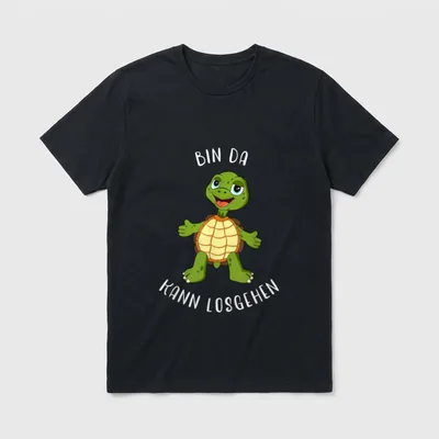 Schildkröte Bin da kann T-Shirt – Grüne Schildkröte mit Spruch „Bin da Kann losgehen“ – Klassisches T-Shirt in Schwarz