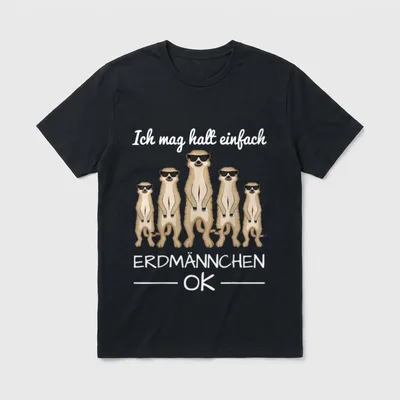 Erdmännchen Mit Sonnenbrille T-Shirt – Erdmännchen mit Sonnenbrille, Spruch „ERDMÄNNCHEN OK“ – Klassisches T-Shirt in Schwarz