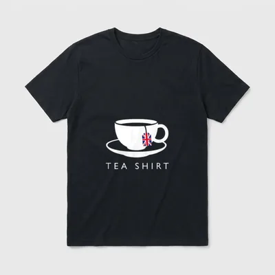 I Love English Tea T-Shirt – Teetasse mit Union-Jack-Teebeutel, Schriftzug TEA SHIRT – Klassisches T-Shirt in Schwarz