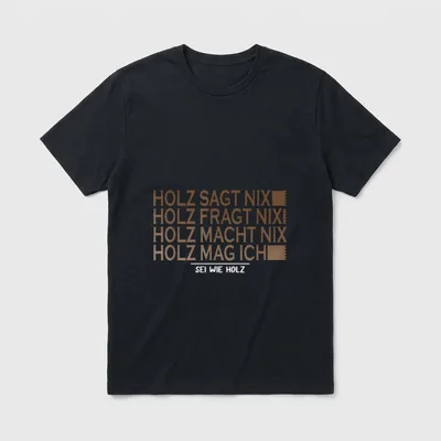 Holz SAGT nix sei T-Shirt – Vier Textzeilen über Holz, darunter „Sei wie Holz“ – Klassisches T-Shirt in Schwarz
