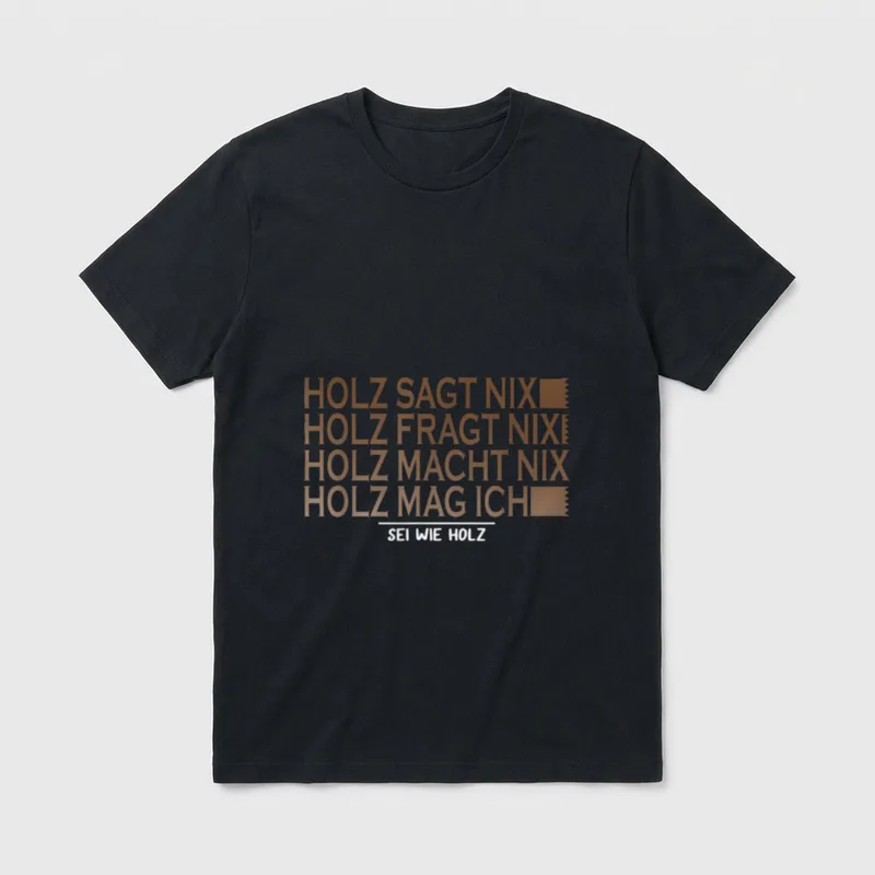 Holz SAGT nix sei T-Shirt – Vier Textzeilen über Holz, darunter „Sei wie Holz“ – Klassisches T-Shirt in Schwarz