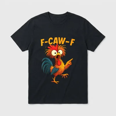 F Caw F Rooster T-Shirt – Schreiender Comic-Hahn mit Schriftzug „F-CAW-F“ – Klassisches T-Shirt in Schwarz
