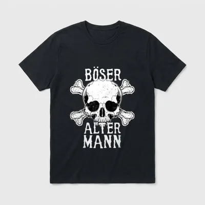 Böser Alter Mann Lustiges T-Shirt – Totenkopf mit Knochen, Schriftzug „Böser Alter Mann“ – Klassisches T-Shirt in Schwarz