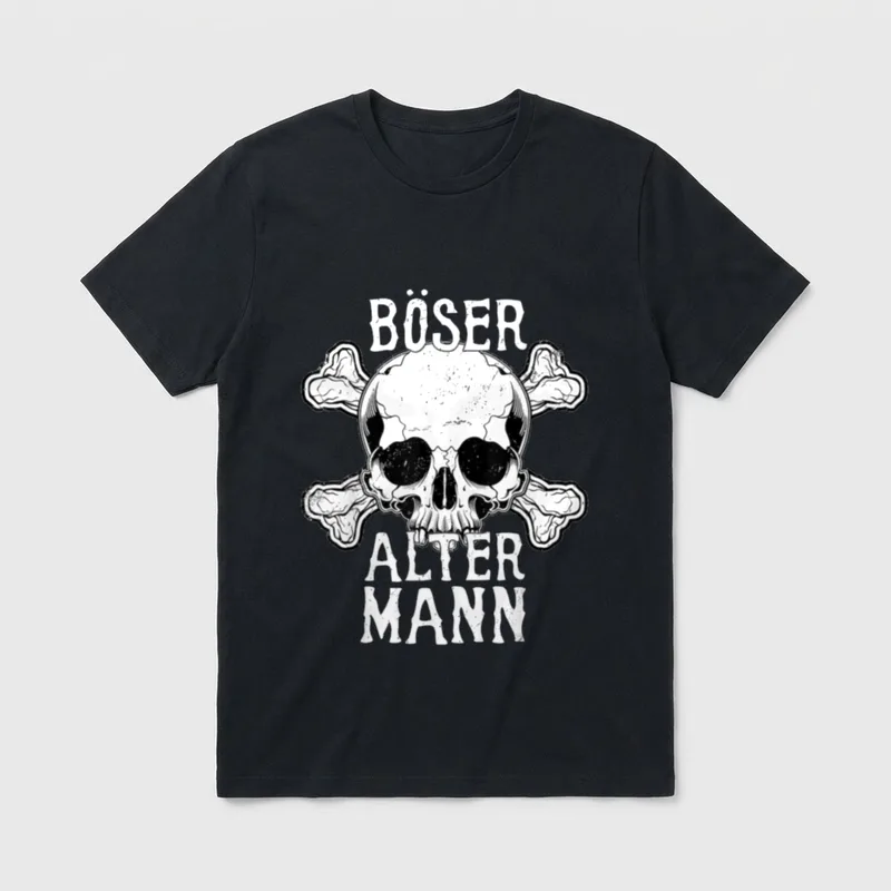 Böser Alter Mann Lustiges T-Shirt – Totenkopf mit Knochen, Schriftzug „Böser Alter Mann“ – Klassisches T-Shirt in Schwarz
