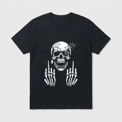 Totenkopf Skelett Mittelfinger Lustig T-Shirt – Klassisches T-Shirt in Schwarz