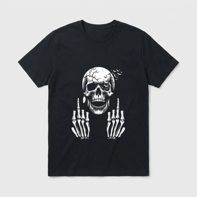 Totenkopf Skelett Mittelfinger Lustig T-Shirt – Klassisches T-Shirt in Schwarz