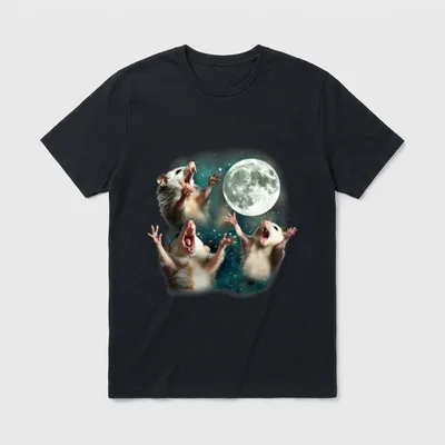 Three Opossum Moon 3 T-Shirt – Drei heulende Opossums greifen nach Vollmond im Sternenhimmel – Klassisches T-Shirt in Schwarz