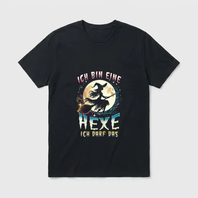 Ich Bin Eine Hexe T-Shirt – Hexe auf Besen vor Vollmond, Schriftzug Ich Darf Das – Klassisches T-Shirt in Schwarz