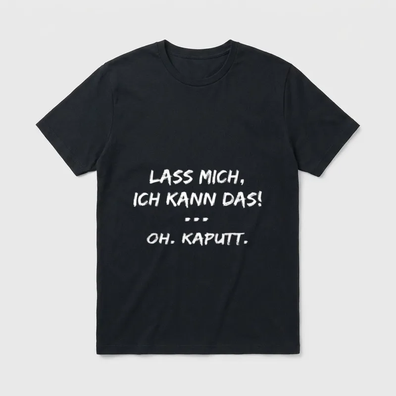 Lass Mich Ich Kann T-Shirt – Schriftzug „Lass mich, ich kann das! ... Oh. Kaputt.“ – Klassisches T-Shirt in Schwarz