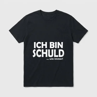 Ich bin schuld wie T-Shirt – Schriftzug „Ich bin schuld ... wie immer!“ in Weiß – Klassisches T-Shirt in Schwarz
