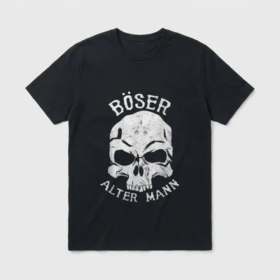 Böser alter Mann Totenschädel T-Shirt – Totenkopf mit Schriftzug „BÖSER ALTER MANN“ – Klassisches T-Shirt in Schwarz
