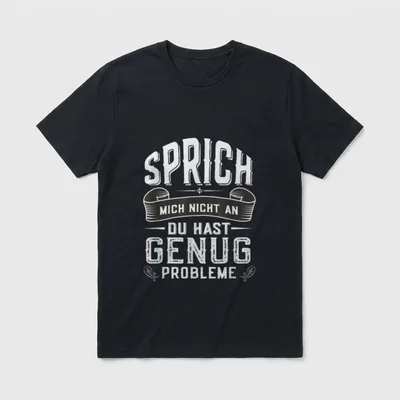 Sprich Mich Nicht An Du T-Shirt – Schriftzug „Sprich mich nicht an, du hast genug Probleme“ – Klassisches T-Shirt in Schwarz