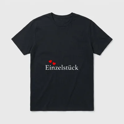 Einzelstück Cooler Spruch T-Shirt – Schriftzug „Einzelstück“ mit zwei roten Herzen – Klassisches T-Shirt in Schwarz