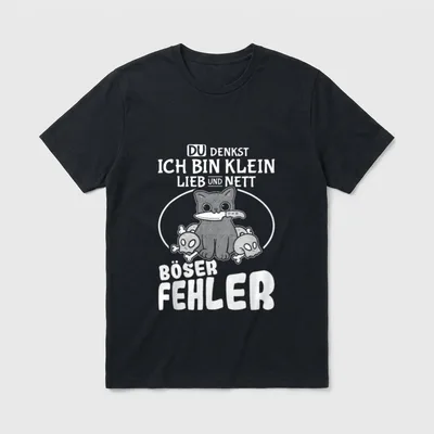 Spruch Du denkst ich T-Shirt – Katze mit Messer, Totenköpfe, Spruch Böser Fehler – Klassisches T-Shirt in Schwarz