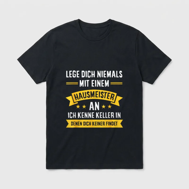 Leg Dich Niemals T-Shirt – Spruch: Lege Dich niemals mit einem Hausmeister an – Klassisches T-Shirt in Schwarz