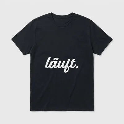 Läuft Lustiger Spruch Wortwitz T-Shirt – Schriftzug „läuft.“ in weißer Schwungschrift – Klassisches T-Shirt in Schwarz
