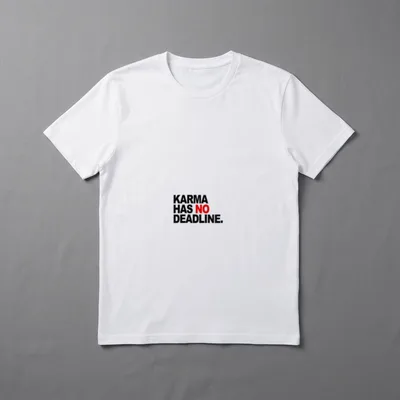 Karma Has No Deadline T-Shirt – Schriftzug „Karma Has No Deadline.“ in Schwarz und Rot – Klassisches T-Shirt in Schwarz