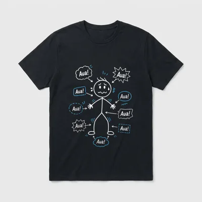 Aua Überall Lustiges Strichmännchen T-Shirt – Strichmännchen umringt von „Aua!“-Sprechblasen – Klassisches T-Shirt in Schwarz