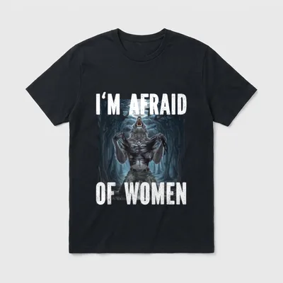I'm Afraid of Women T-Shirt – Werwolf zerreißt Hemd, Schriftzug I'm Afraid of Women – Klassisches T-Shirt in Schwarz