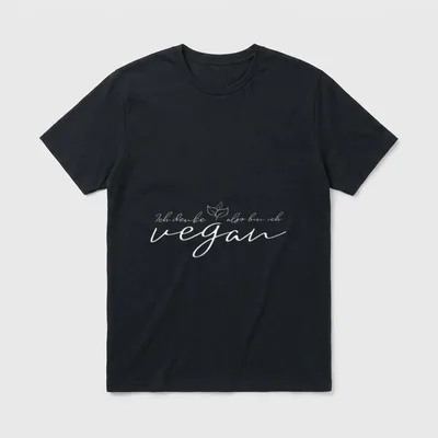 Ich denke also bin T-Shirt – Schriftzug Ich denke also bin ich vegan mit weißem Blatt-Icon – Klassisches T-Shirt in Schwarz