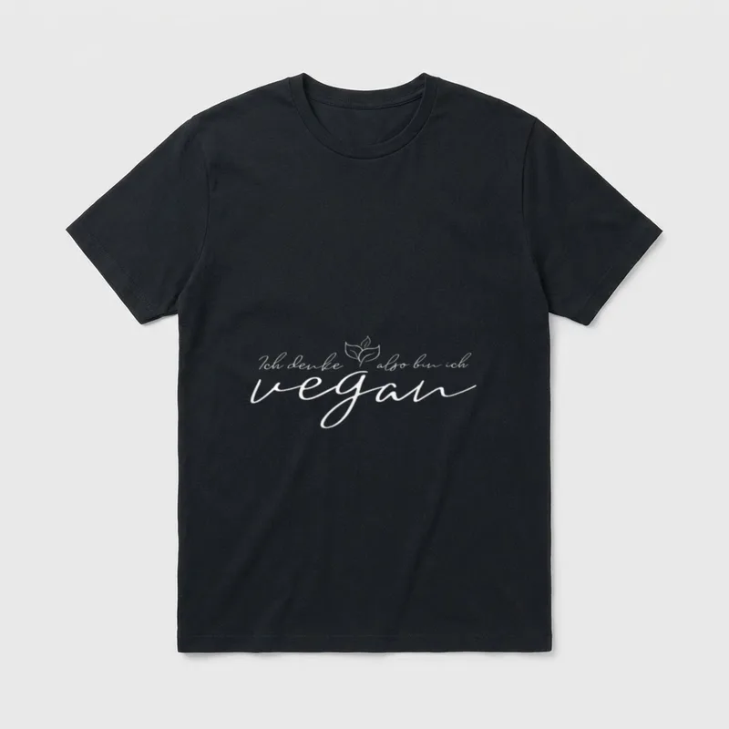 Ich denke also bin T-Shirt – Schriftzug Ich denke also bin ich vegan mit weißem Blatt-Icon – Klassisches T-Shirt in Schwarz
