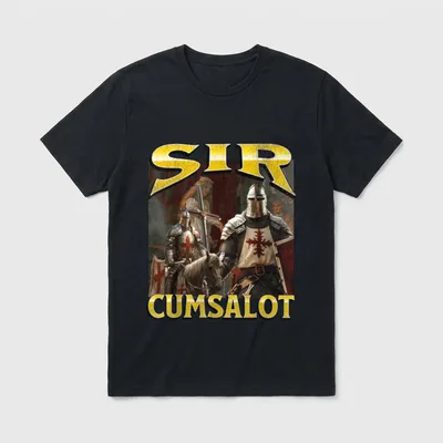 Sir Cumsalot Funny Offensive T-Shirt – Zwei Ritter in Rüstung, Schriftzug „SIR CUMSALOT“ – Klassisches T-Shirt in Schwarz