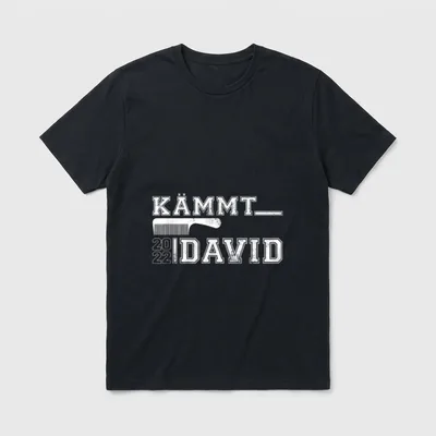 Kämmt David Witziges 80s T-Shirt – Schriftzug „Kämmt David 2022“ mit gezeichnetem Kamm – Klassisches T-Shirt in Schwarz