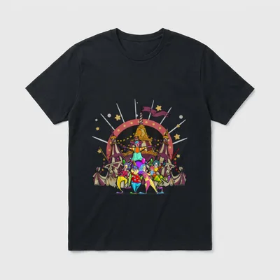 Lustiges Zirkus T-Shirt – Fünf Clowns vor Zirkuszelten mit Sternen und Wimpeln – Klassisches T-Shirt in Schwarz