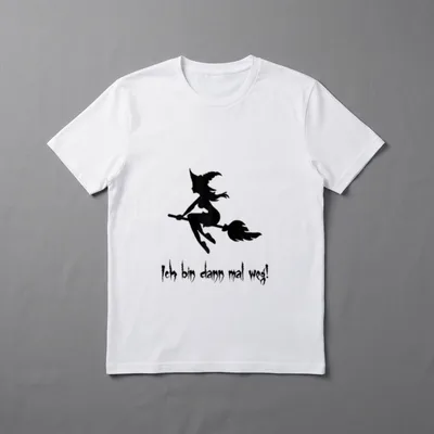 Hexe mit lustigen Spruch T-Shirt – Fliegende Hexe auf Besen, Spruch „Ich bin dann mal weg!“ – Klassisches T-Shirt in Schwarz