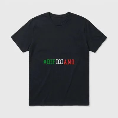 Difigiano Italienisch Volksfest Spruch T-Shirt – Schriftzug #DIFIGIANO in Grün, Weiß, Rot – Klassisches T-Shirt in Schwarz