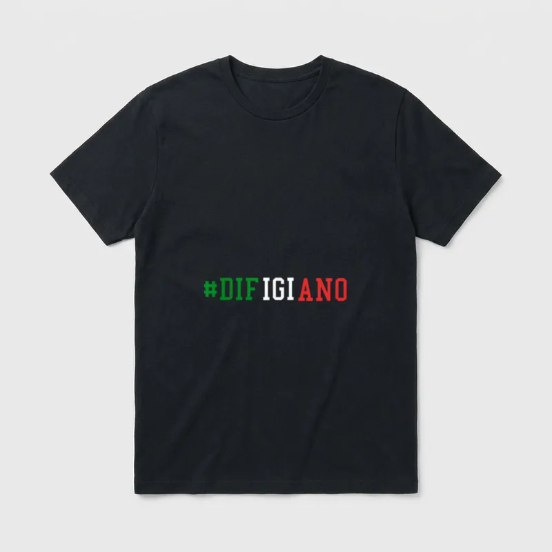 Difigiano Italienisch Volksfest Spruch T-Shirt – Schriftzug #DIFIGIANO in Grün, Weiß, Rot – Klassisches T-Shirt in Schwarz