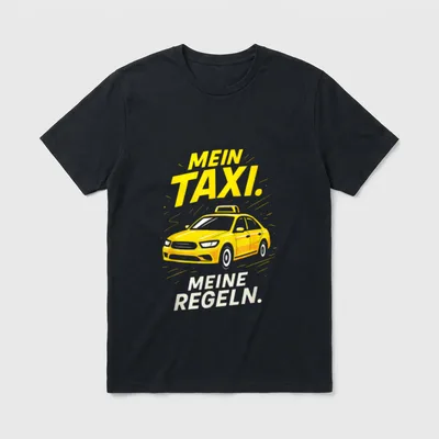 Mein Taxi. Meine Regeln. T-Shirt – Gelbes Taxi, Schriftzug „Mein Taxi. Meine Regeln.“ – Klassisches T-Shirt in Schwarz