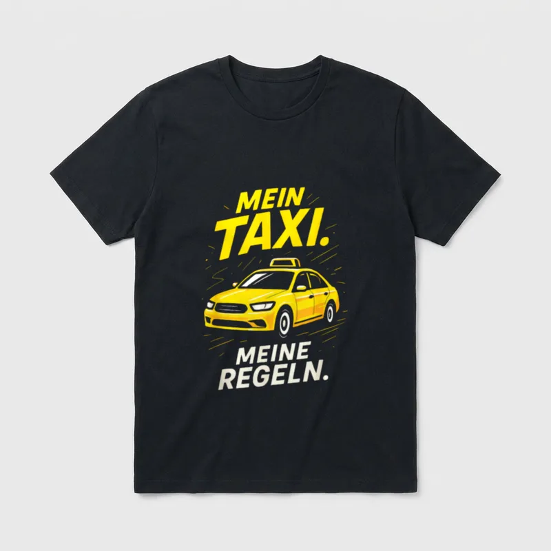 Mein Taxi. Meine Regeln. T-Shirt – Gelbes Taxi, Schriftzug „Mein Taxi. Meine Regeln.“ – Klassisches T-Shirt in Schwarz