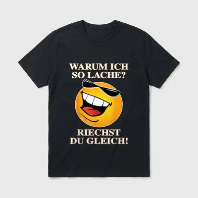 LUSTIGES FURZEN PUPS T-Shirt – Smiley mit Sonnenbrille und Spruch „Riechst du gleich!“ – Klassisches T-Shirt in Schwarz